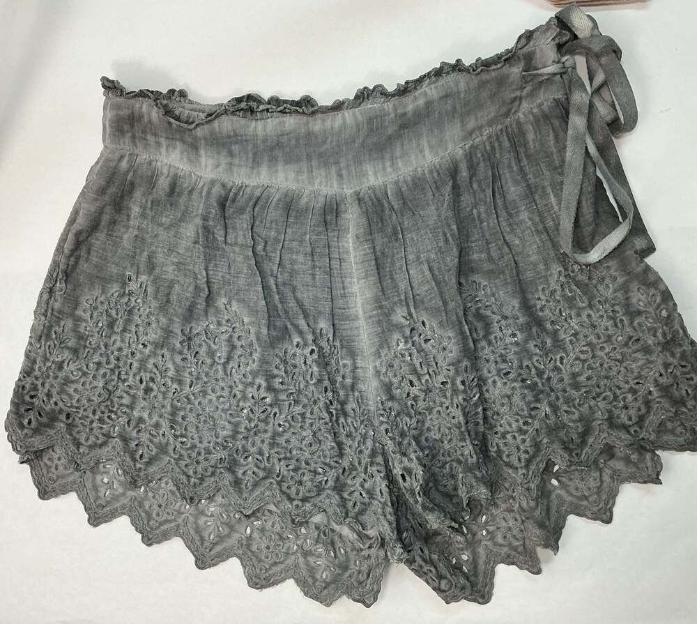 Free People Voila Lee Grey Eyelet Ruffle Mini Skirt